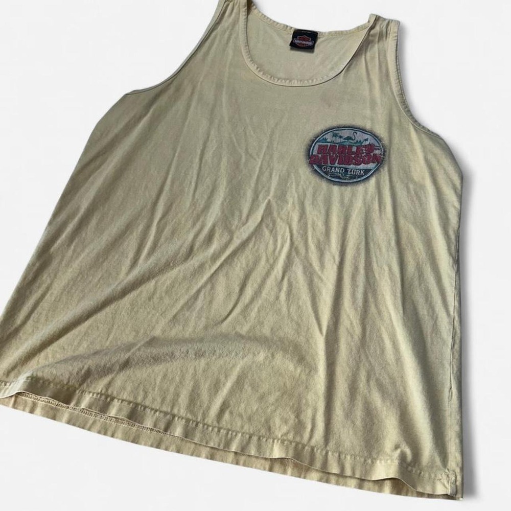 Harley Davidson Grand Turk Tank Top Mens XL Tan Distressed Graphic Sleeveless